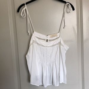 Urban Outfitters White Pleated Tank Top with Adjustable Straps